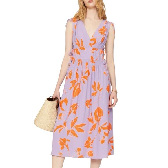 Thakoon Collective Midi Dress 12 Lavender Orange Floral Sleeveless Cottagecore - Picture 8 of 9